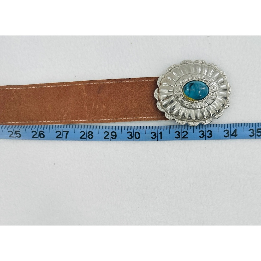 Brown Leather‎ Belt w/ Silver Belt Buckle with Faux Gem. - Picture 4 of 5